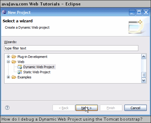 Selecting Dynamic Web Project Wizard