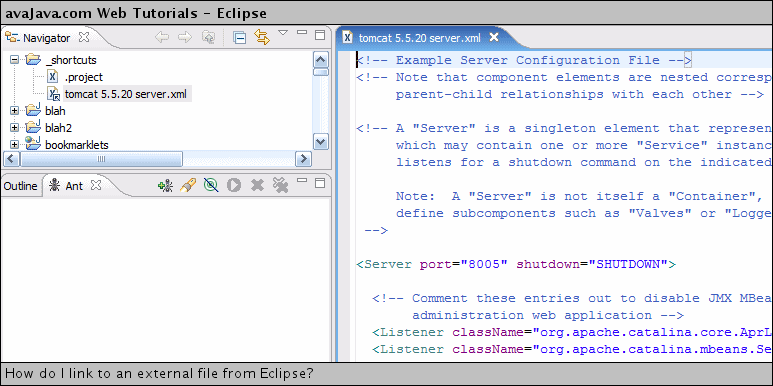Opening Tomcat's server.xml file in Eclipse XML editor