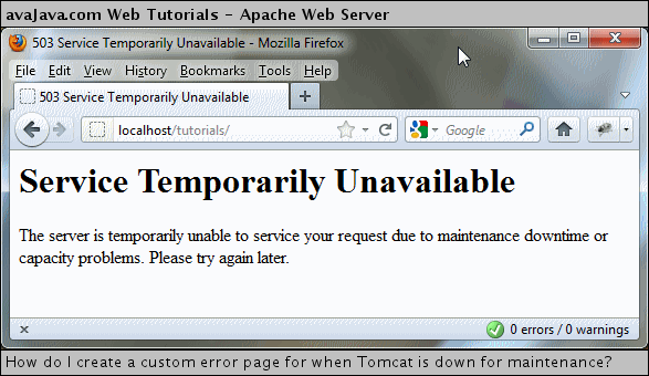 Apache default 503 Service Temporarily Unavailable error message