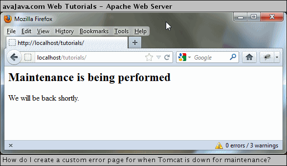 Custom Error Page displayed when Tomcat is down