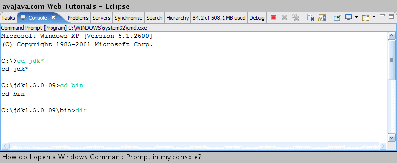 Windows Command Prompt in the Console view