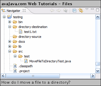 test1.txt in newly created directory-destination