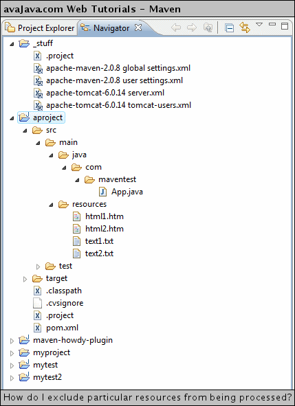 'aproject' in Eclipse Navigator View