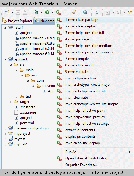 Executing 'mvn clean package' on 'aproject'