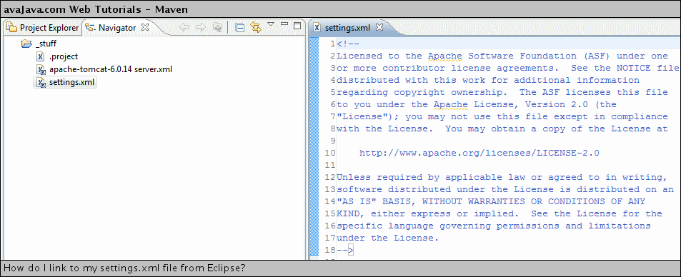 settings.xml in Eclipse's XML editor
