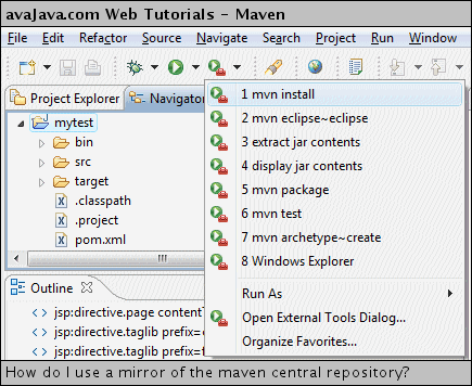 Execute 'mvn install' on 'mytest' project