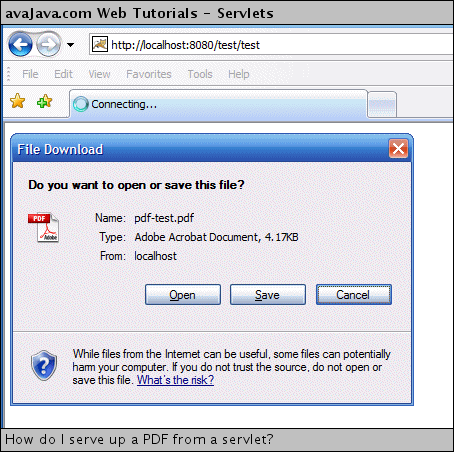 Hitting test servlet in web browser for PDF